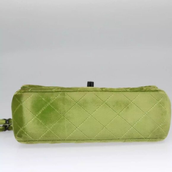 CHANEL Mini Matelasse 20 Single Flap Chain Bag Velor Green CC Auth 115601A - Picture 7 of 16